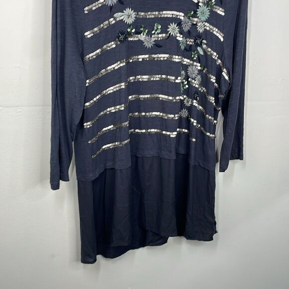 LOGO Lavish Sequin Embroidery Trapeze Tunic size XL Gray - Picture 4 of 12